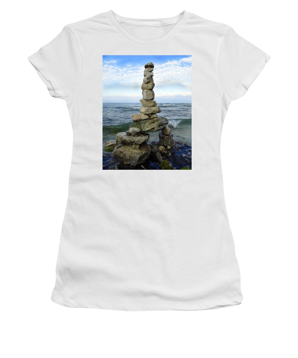 Stacked Stones Women's T-Shirt featuring the photograph Stacked Stones by David T Wilkinson