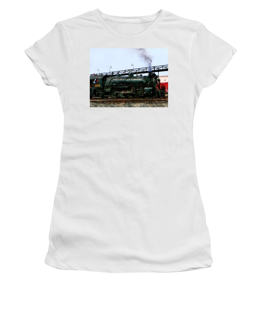 Trains Women's T-Shirt featuring the photograph Steam Locomotive by Susan Savad