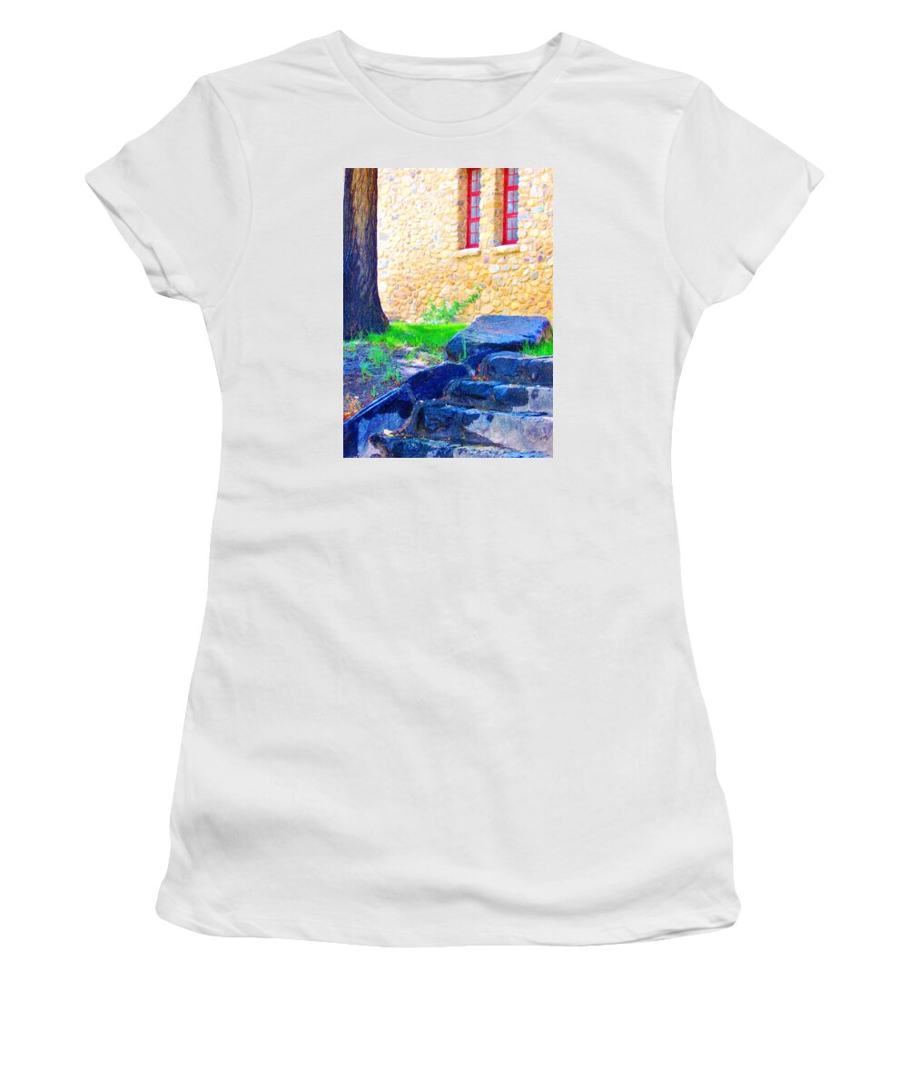 Building Women's T-Shirt featuring the photograph Stone Steps by Marilyn Diaz