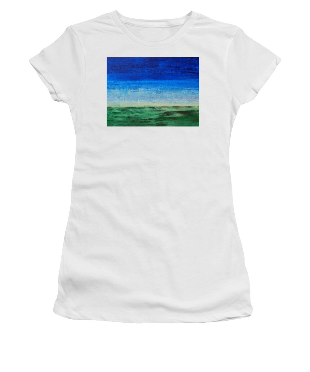Blue Women's T-Shirt featuring the painting Study of Earth and Sky by Linda Bailey