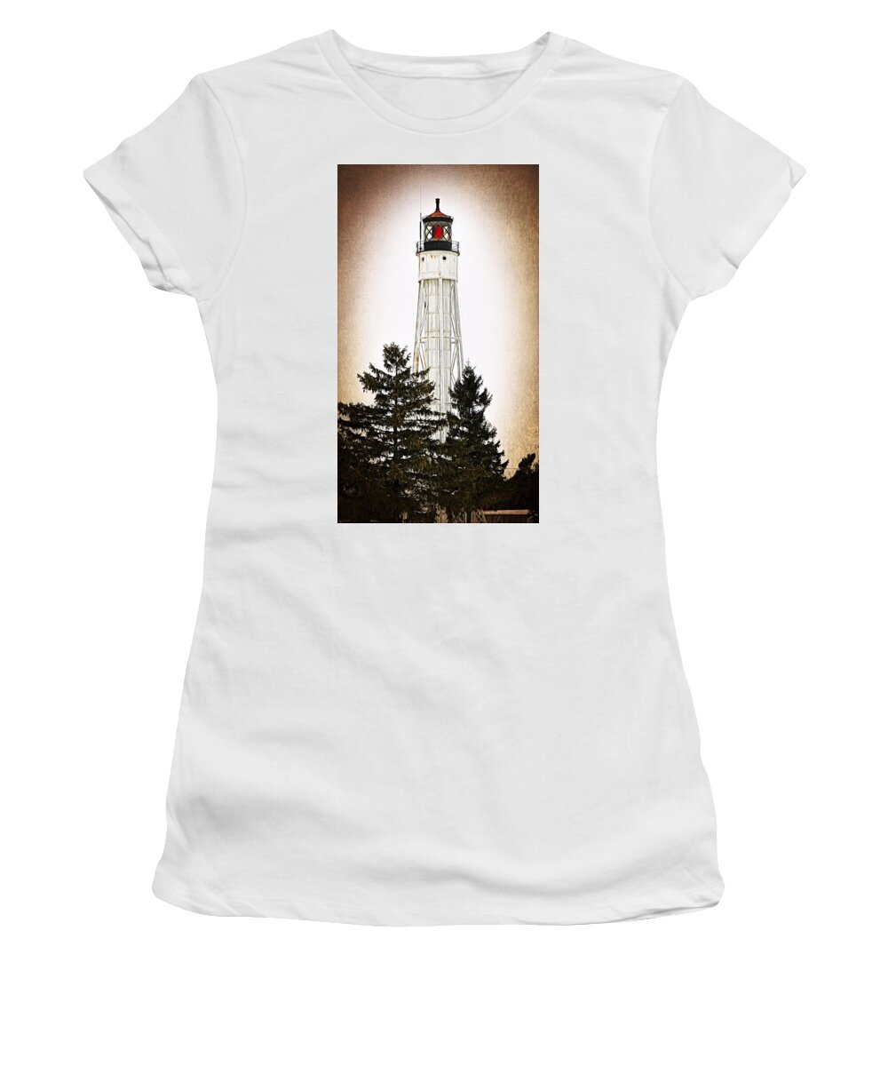 Joan Carroll Women's T-Shirt featuring the photograph Sturgeon Bay Ship Canal Lighthouse III by Joan Carroll