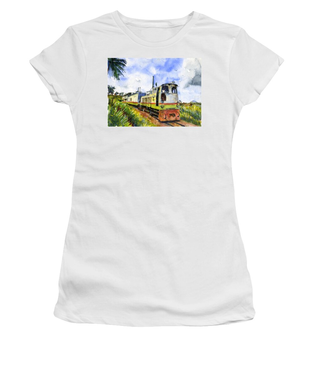 Train Women's T-Shirt featuring the painting Sugar Train Saint Kitts by John D Benson