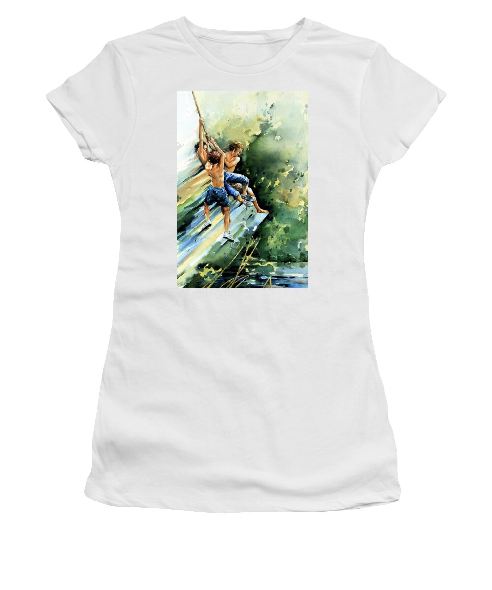 Rope Swing Painting Women's T-Shirt featuring the painting Summer Memories by Hanne Lore Koehler