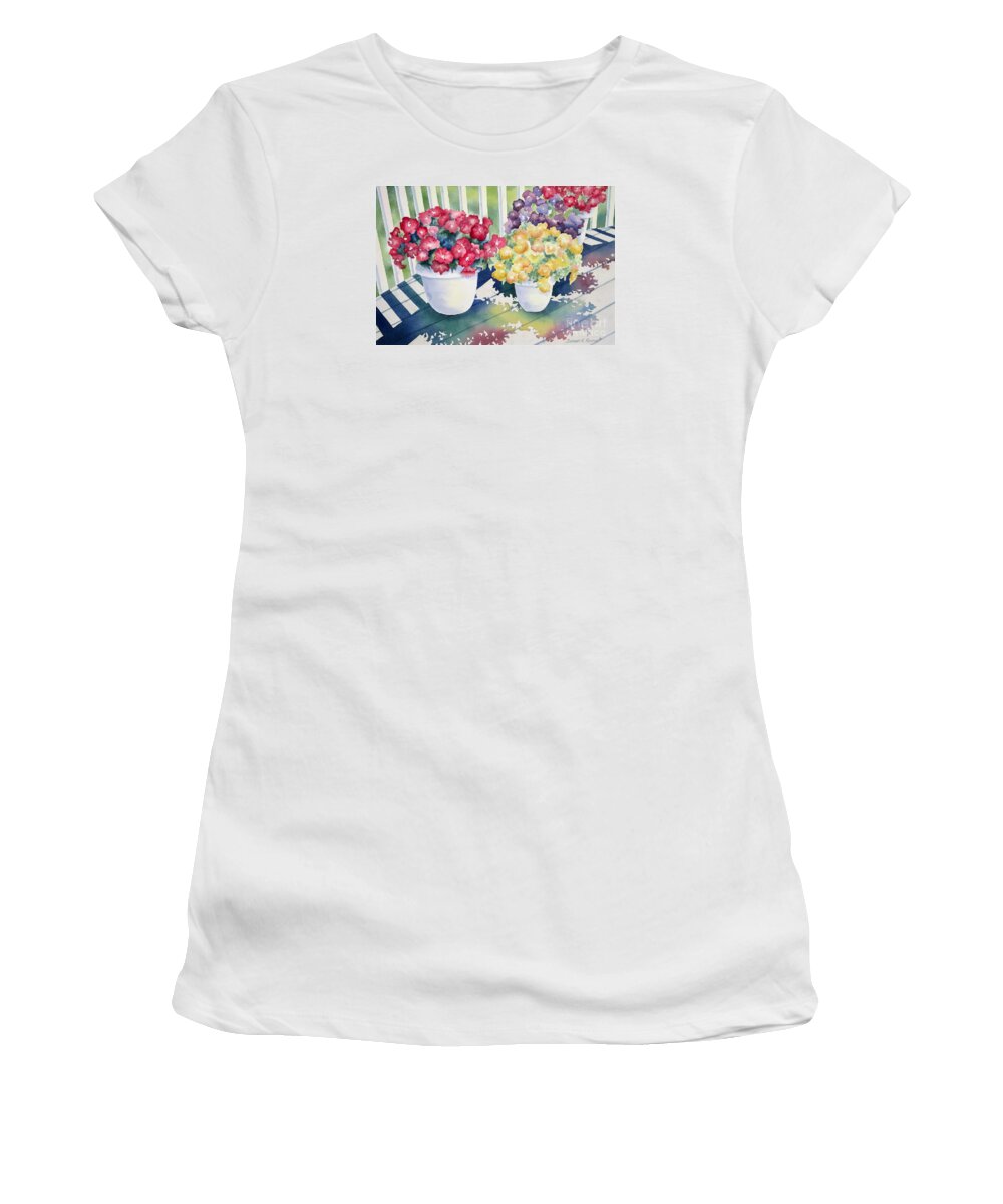 Floral Women's T-Shirt featuring the painting Summer Shadows by Deborah Ronglien