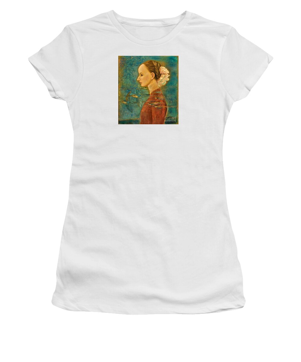 Figurative Women's T-Shirt featuring the painting Summer Song by Shijun Munns