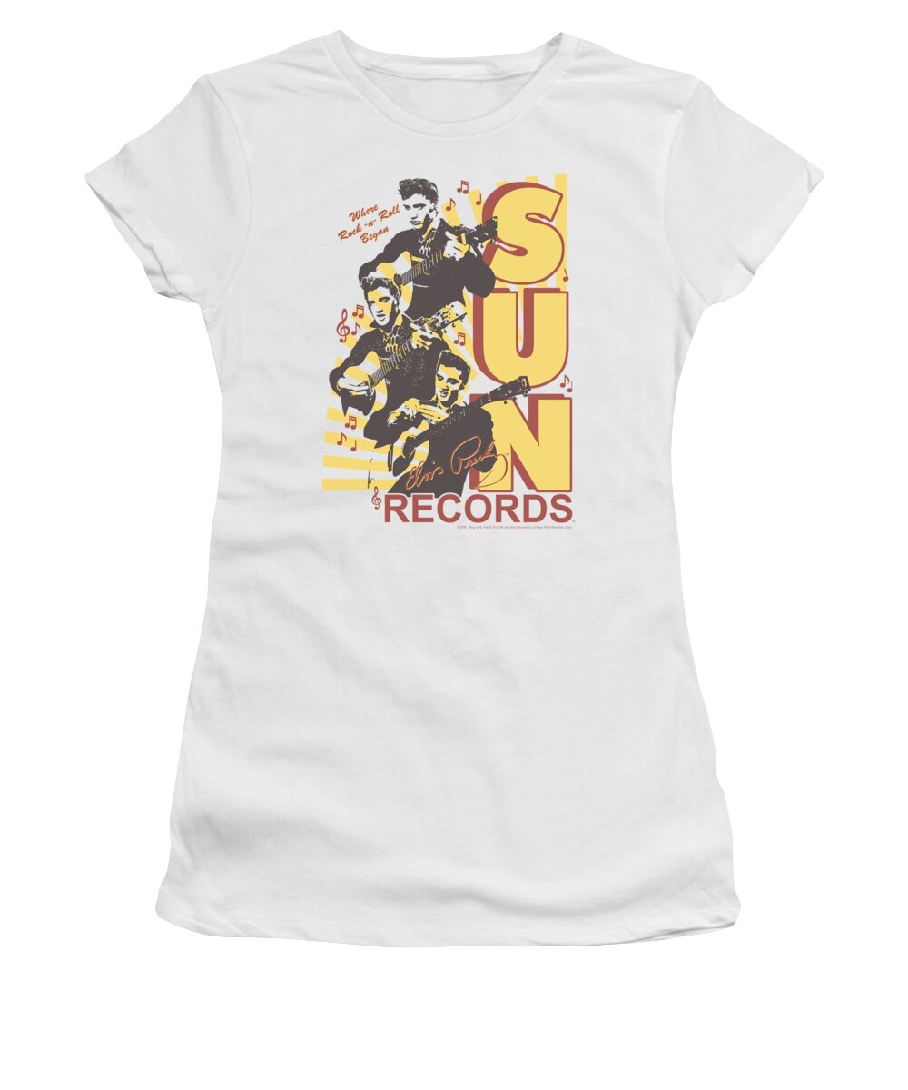 Sun Record Company Women's T-Shirt featuring the digital art Sun - Tri Elvis by Brand A