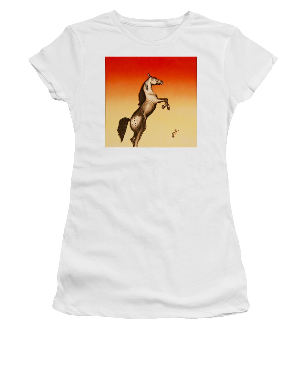 Appaloosa Horse Women's T-Shirt featuring the mixed media Sundown Dancer by Kem Himelright