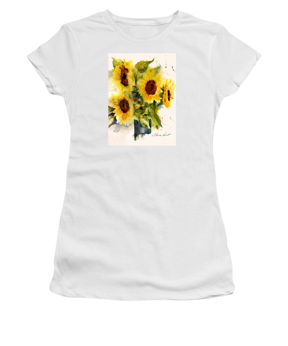 Sunflowers In A Vase Women's T-Shirt featuring the painting Autumn's Sunshine by Maria Hunt