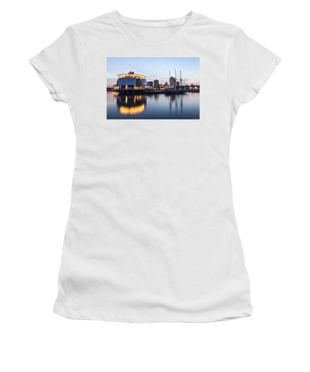 Cj Schmit Women's T-Shirt featuring the photograph Sunset at the Dock by CJ Schmit