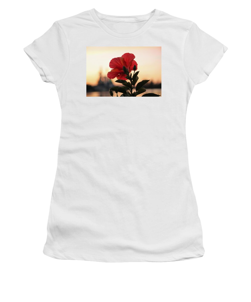 Sunset Women's T-Shirt featuring the photograph Sunset Flower by Cynthia Guinn