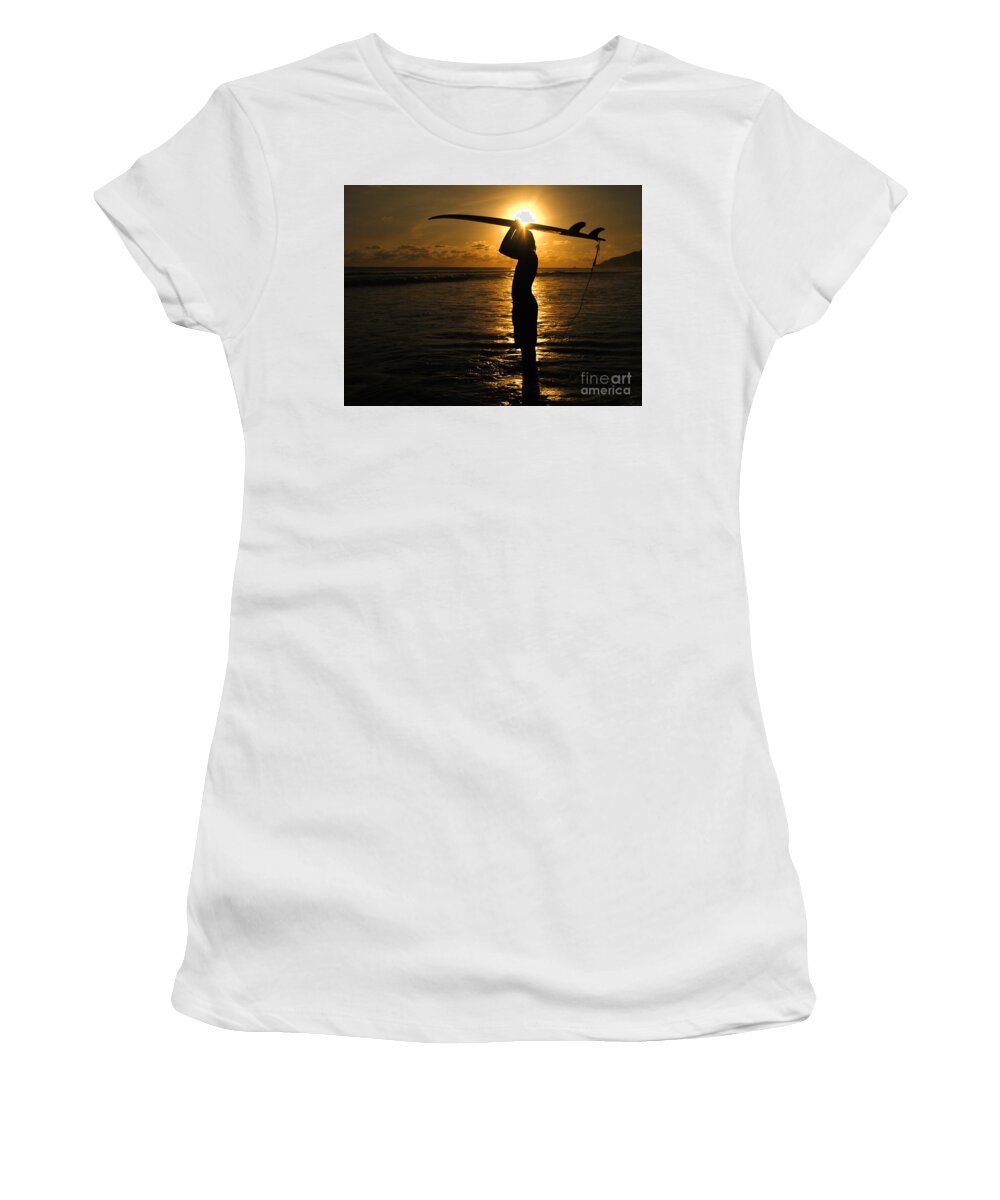 Athlete Women's T-Shirt featuring the photograph Sunset Surfer Corcovado Costa Rica by Bob Christopher