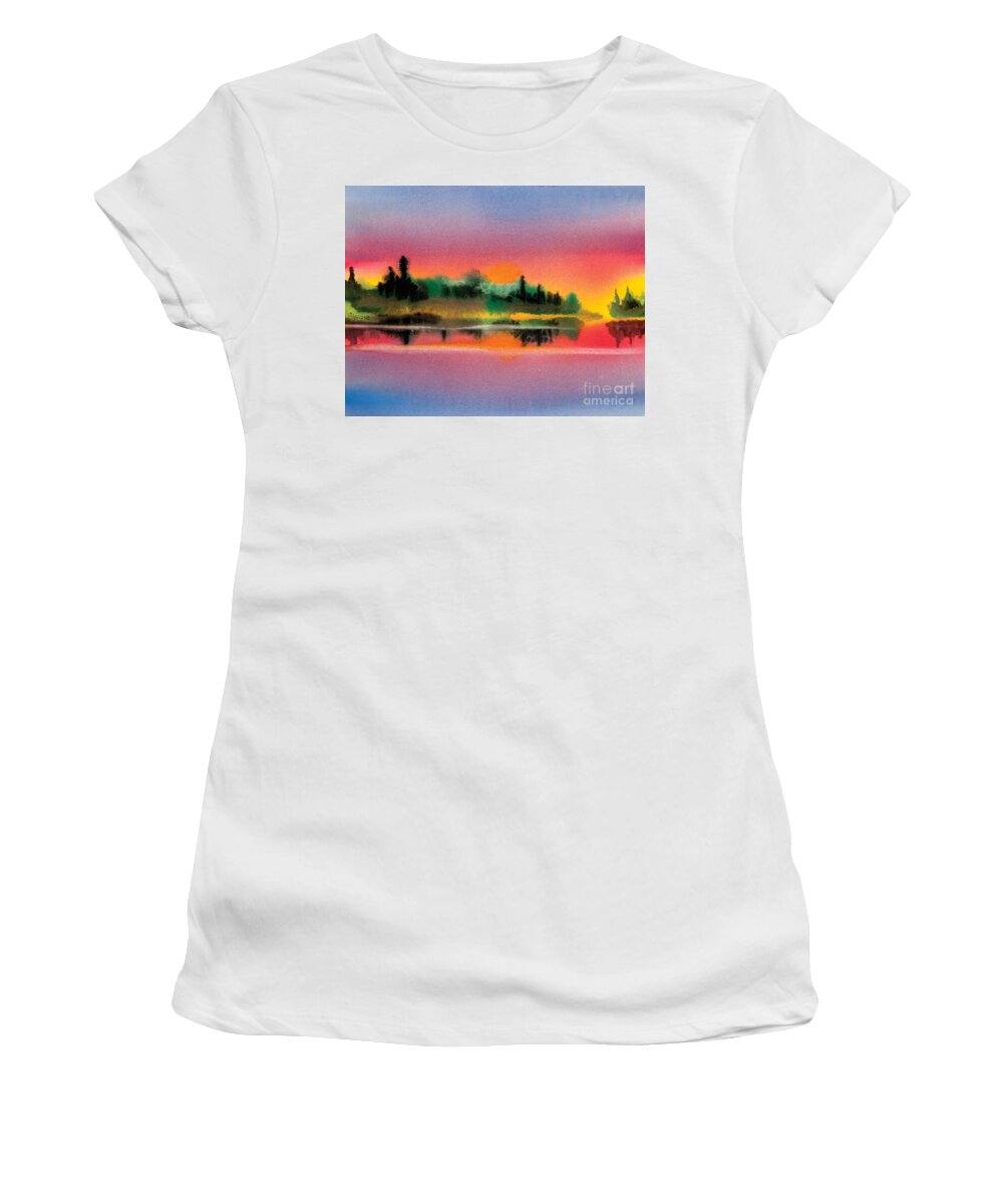 Watercolor Women's T-Shirt featuring the painting Sunset by Teresa Ascone