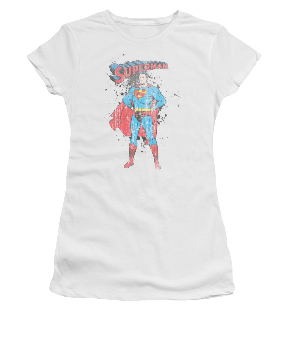 Women's T-Shirt featuring the digital art Superman - Vintage Ink Splatter by Brand A