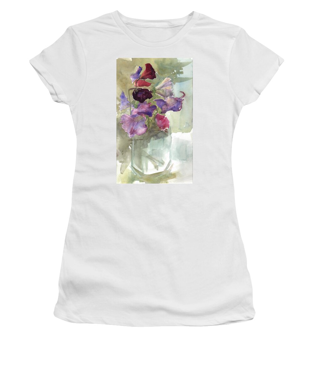 Sweetpeas Women's T-Shirt featuring the painting Sweetpeas 3 by David Ladmore
