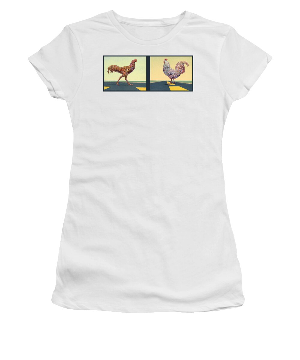 Chicken Women's T-Shirt featuring the painting Tale of Two Chickens by James W Johnson