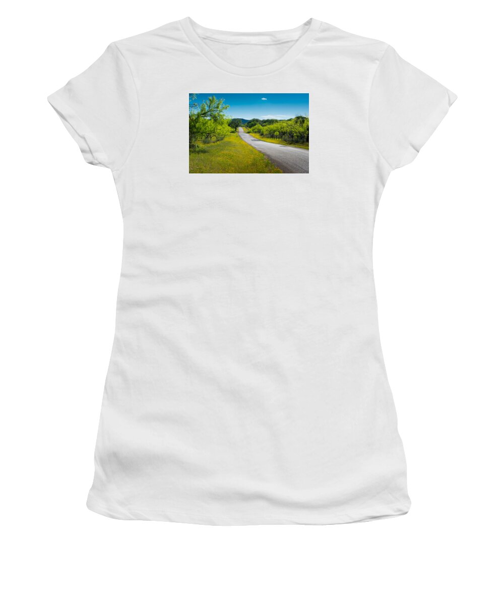 Texas Hill Country Women's T-Shirt featuring the photograph Texas Hill Country Road by Darryl Dalton