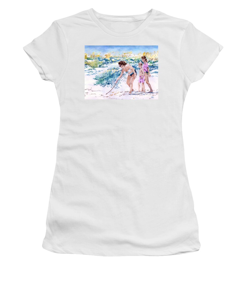 Beach Women's T-Shirt featuring the painting The Crab Herders by Pauline Walsh Jacobson