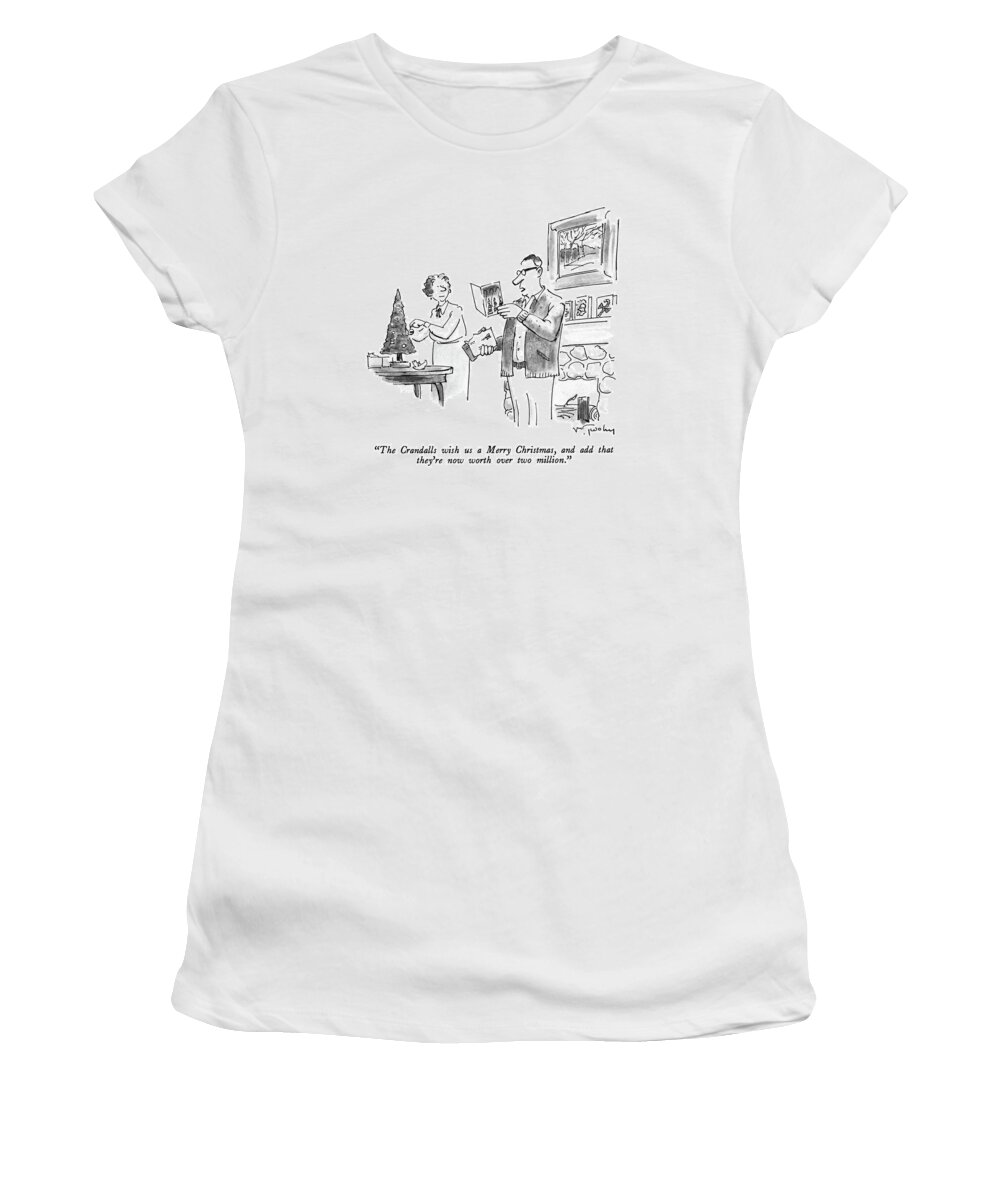 

 Husband Women's T-Shirt featuring the drawing The Crandalls Wish Us A Merry Christmas by Mike Twohy