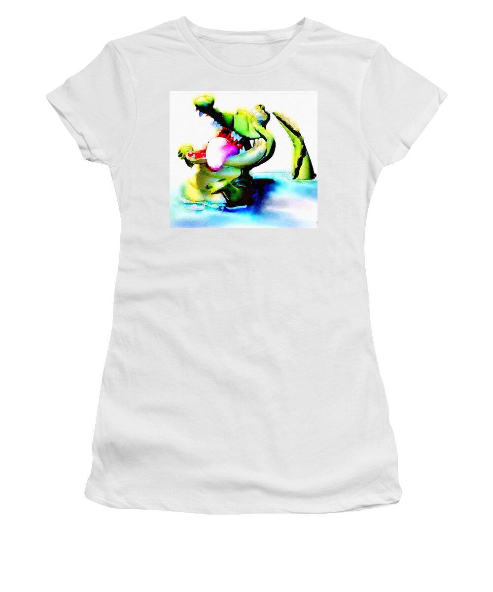 Crocodile Women's T-Shirt featuring the painting The croco by HELGE Art Gallery