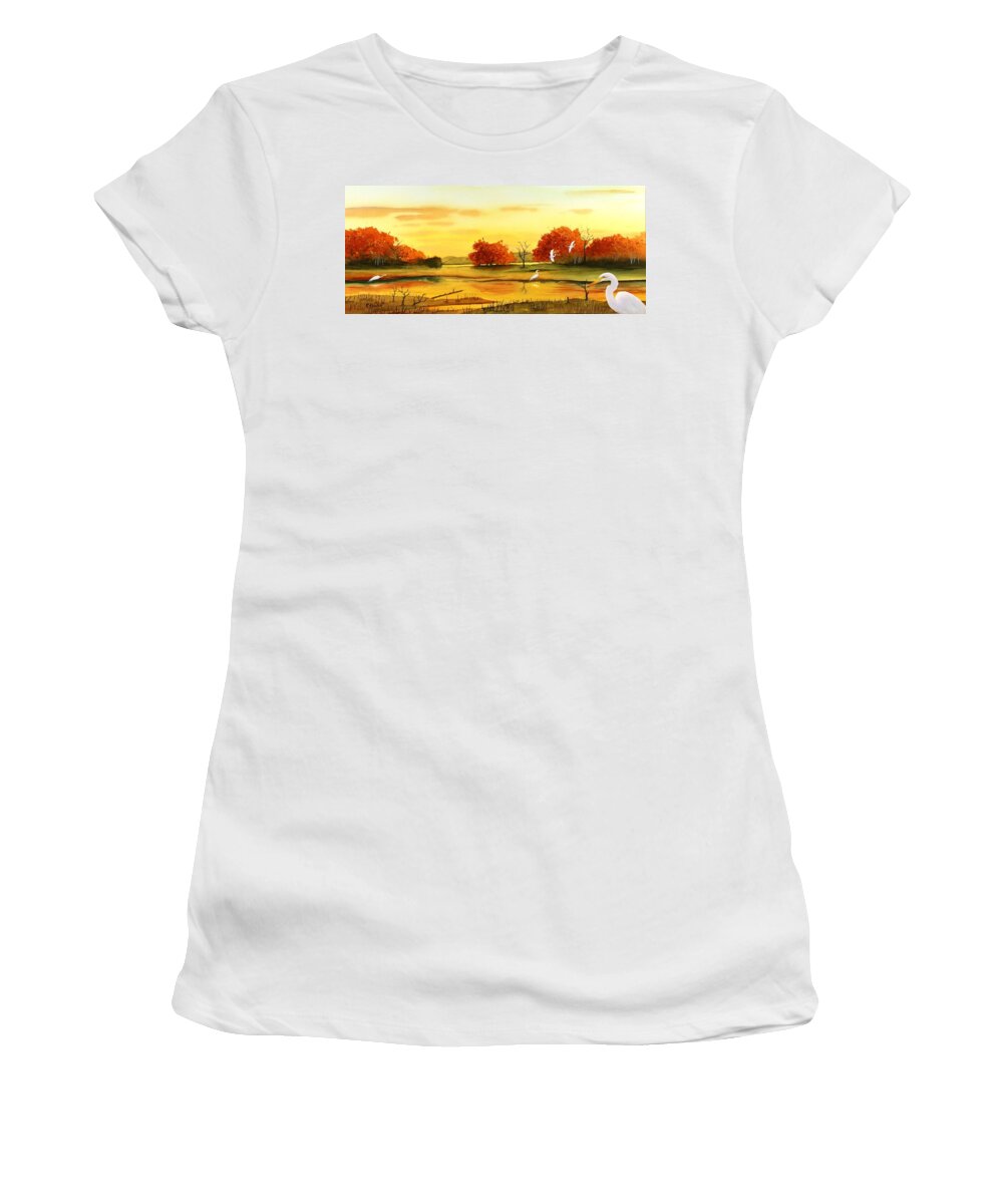 Egret Women's T-Shirt featuring the painting The Great White by Richard Rooker