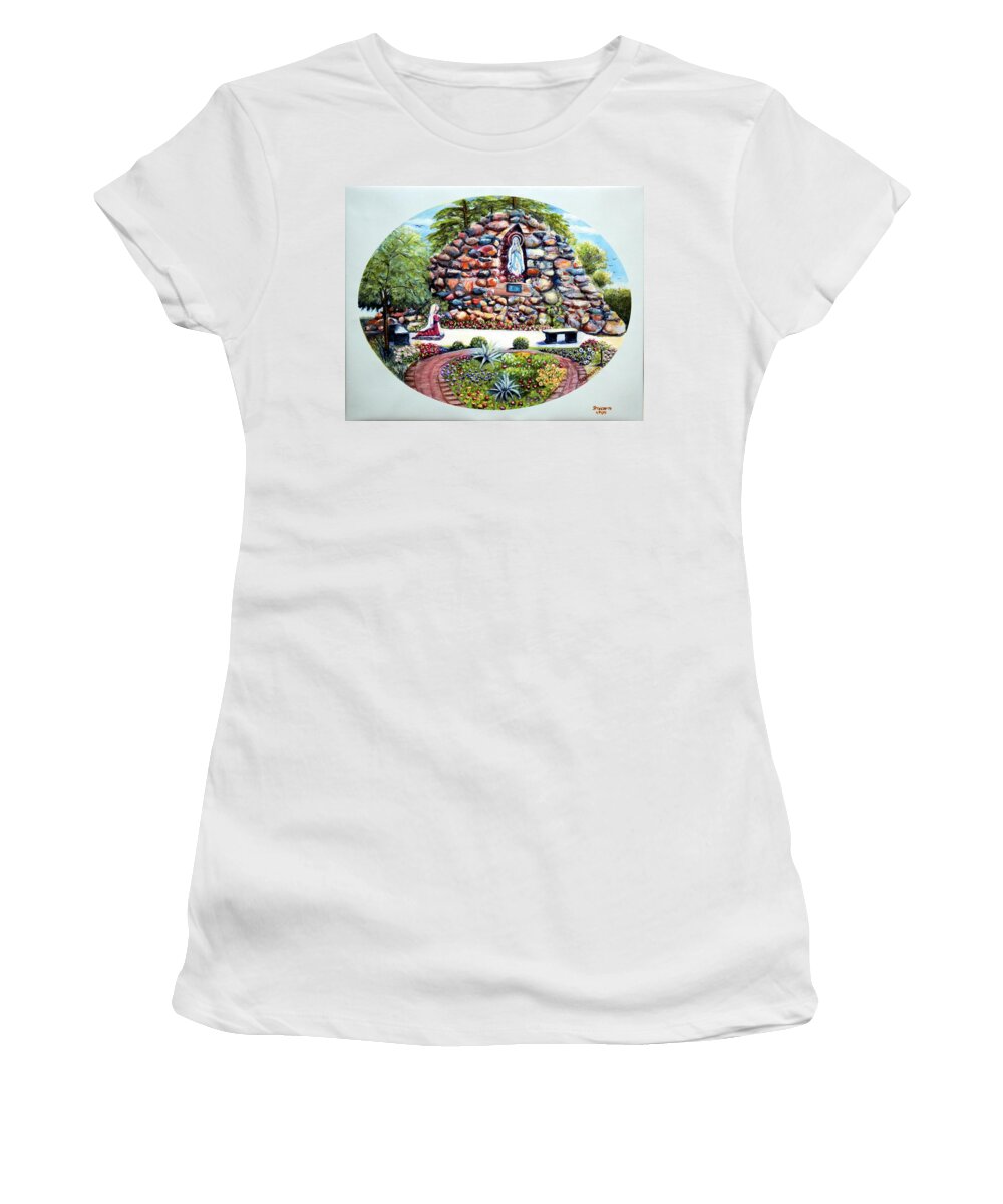 Grotto Women's T-Shirt featuring the painting The Grotto by Bernadette Krupa