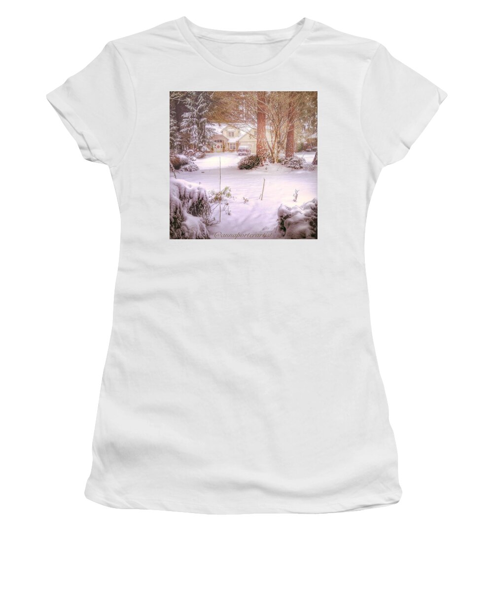 Nothingisordinary_ Women's T-Shirt featuring the photograph The Hush Of A Winter Morn by Anna Porter