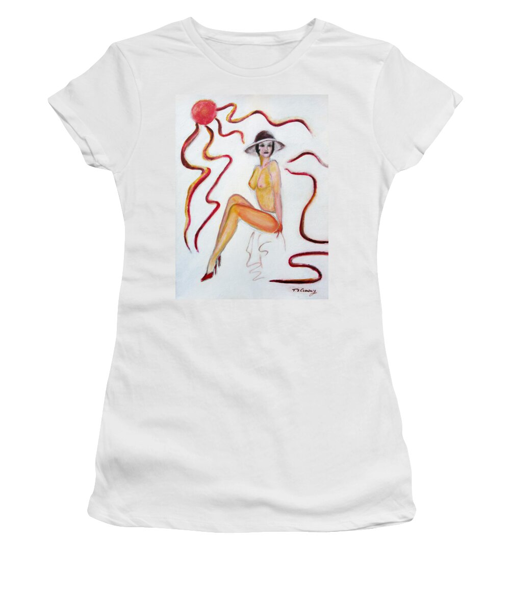 Glamour Women's T-Shirt featuring the painting The lady in red high heels by Tom Conway