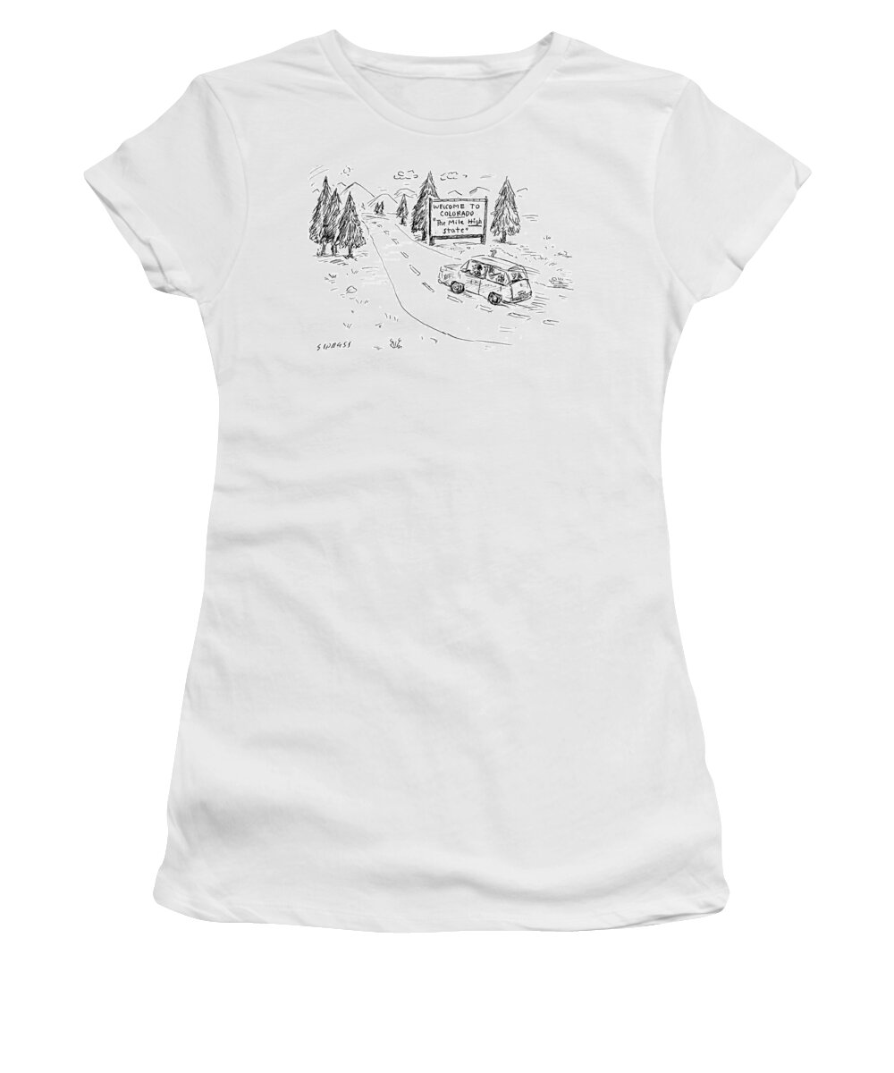 Cartoon Women's T-Shirt featuring the drawing The Mile High State by David Sipress