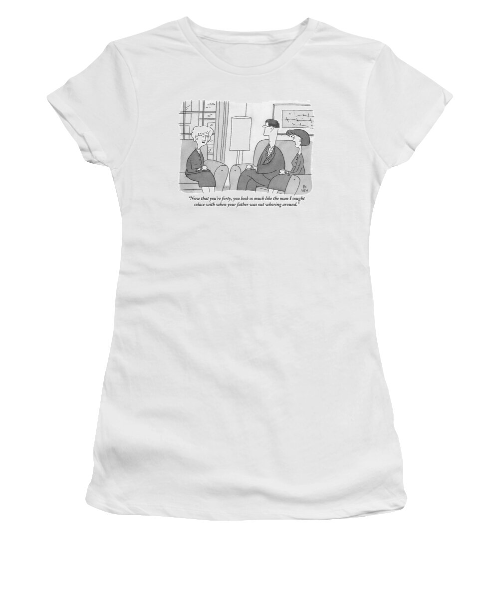 Boyfriends Women's T-Shirt featuring the drawing The Mother, Who Is Now An Elderly Woman, Speaks by Peter C. Vey