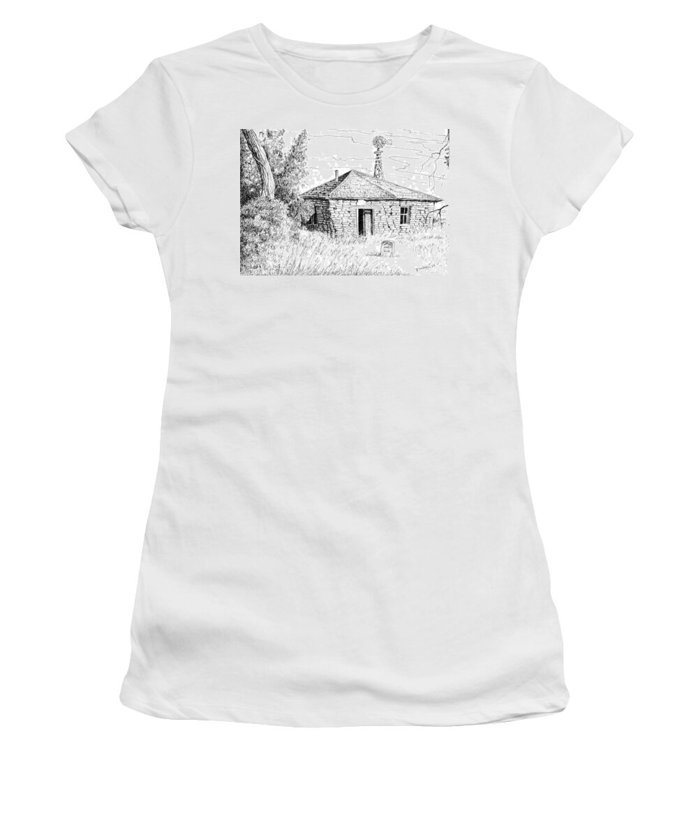 Art Women's T-Shirt featuring the drawing The Old Homestead by Bern Miller