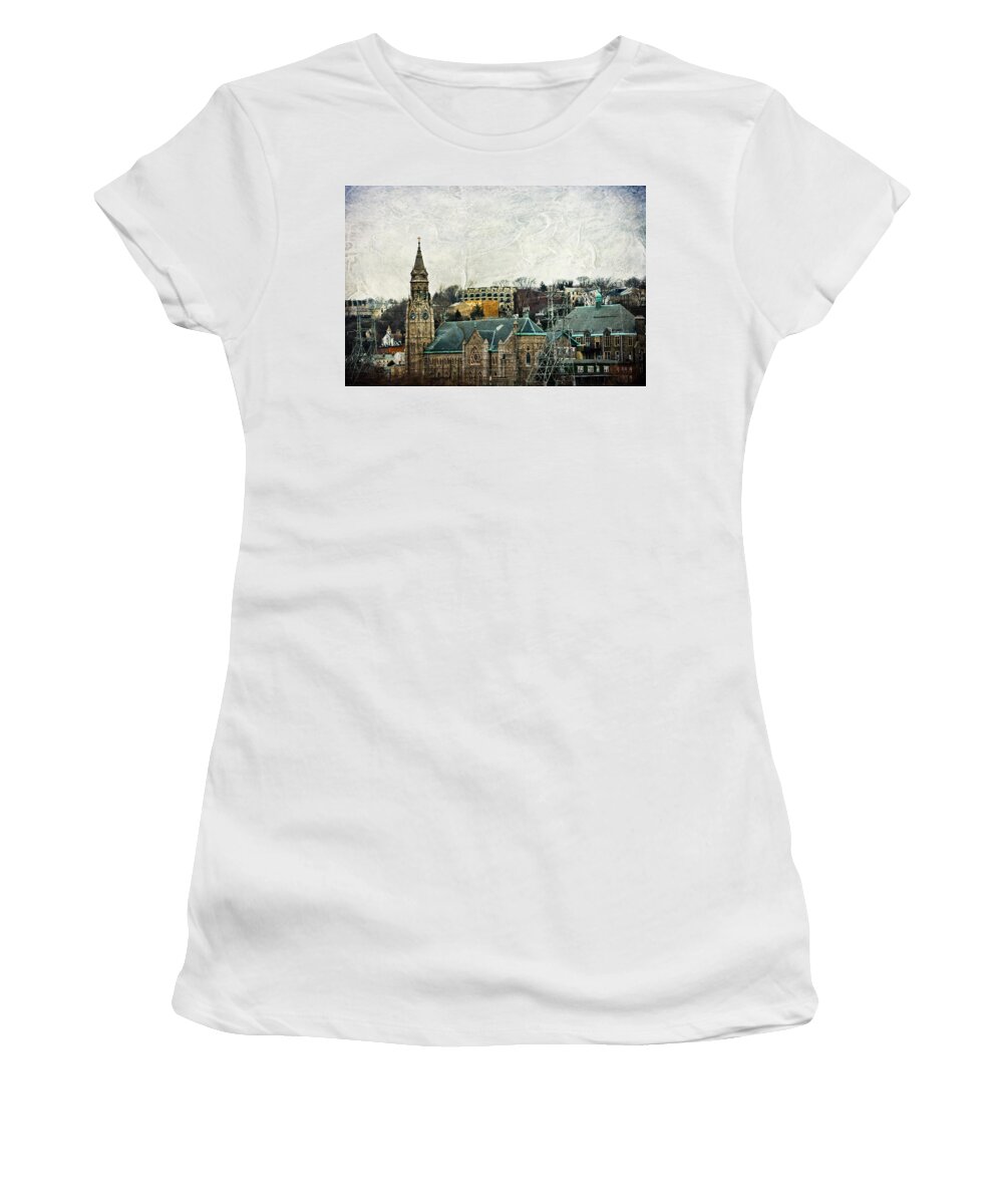 House Women's T-Shirt featuring the mixed media The Only Good Thing About The Highway Is The Scenery by Trish Tritz