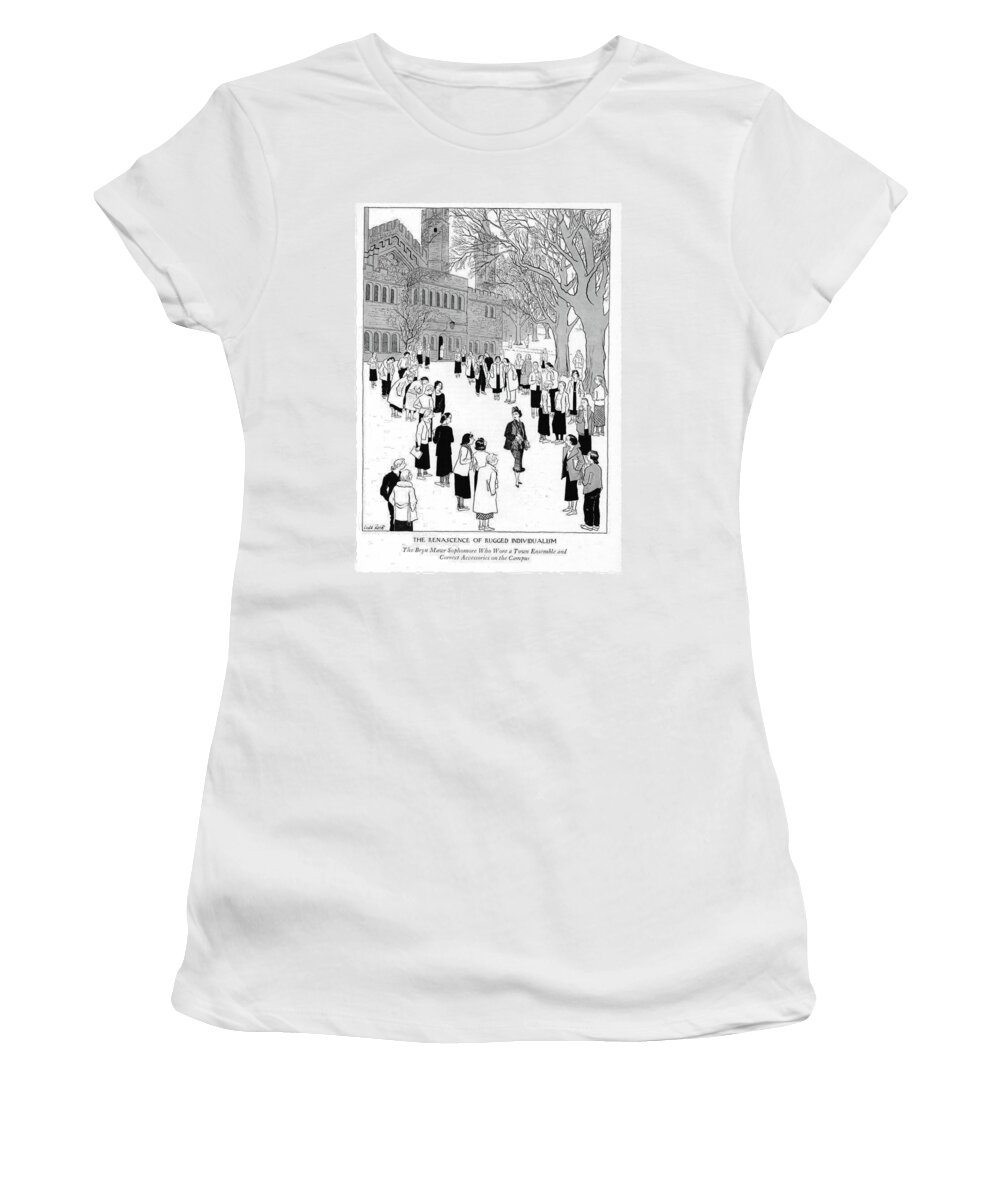 107503 Cro Carl Rose The Renascence Of Rugged Individualism Women's T-Shirt featuring the drawing The Renascence Of Rugged Individualism by Carl Rose