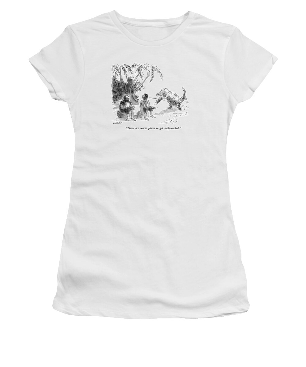 Style Women's T-Shirt featuring the drawing There Are Worse Places To Get Shipwrecked by James Stevenson