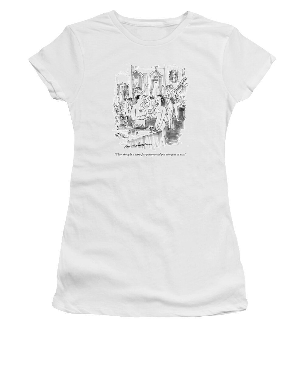 Wire Tap Women's T-Shirt featuring the drawing They Thought A Wire-free Party Would Put by Bernard Schoenbaum