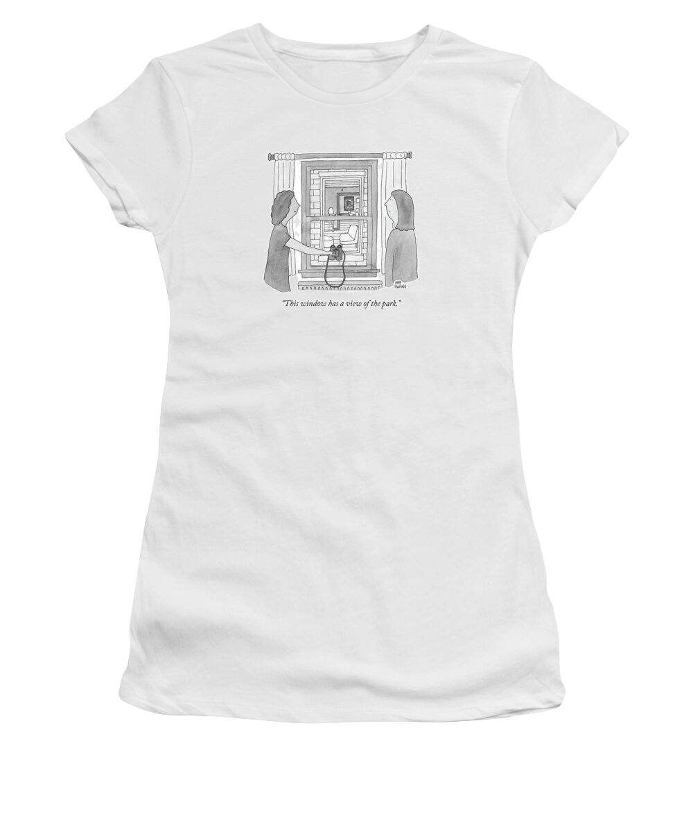 This Window Has A View Of The Park. Women's T-Shirt featuring the drawing This Window Has A View Of The Park by Amy Hwang