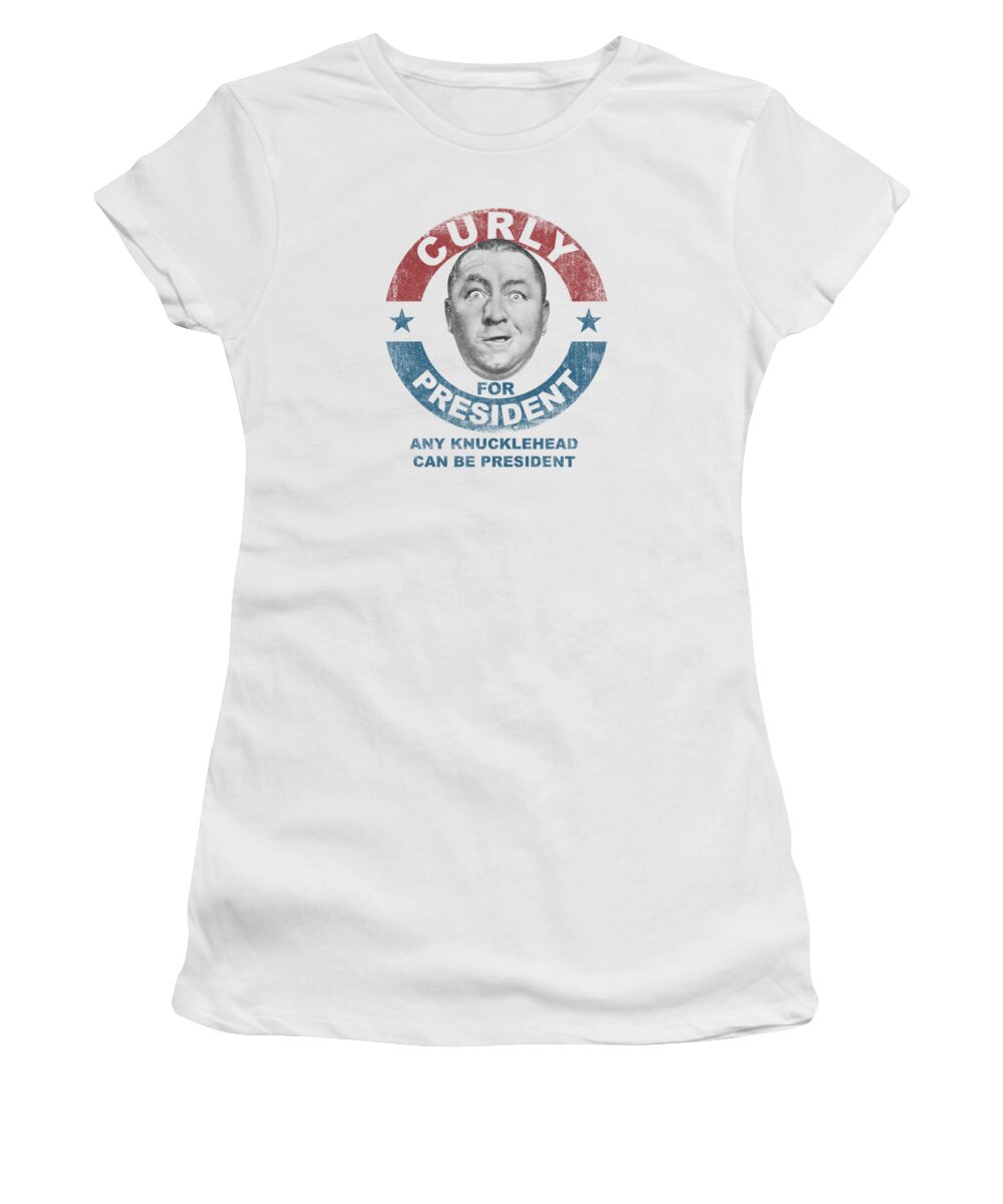 The Three Stooges Women's T-Shirt featuring the digital art Three Stooges - Curly For President by Brand A