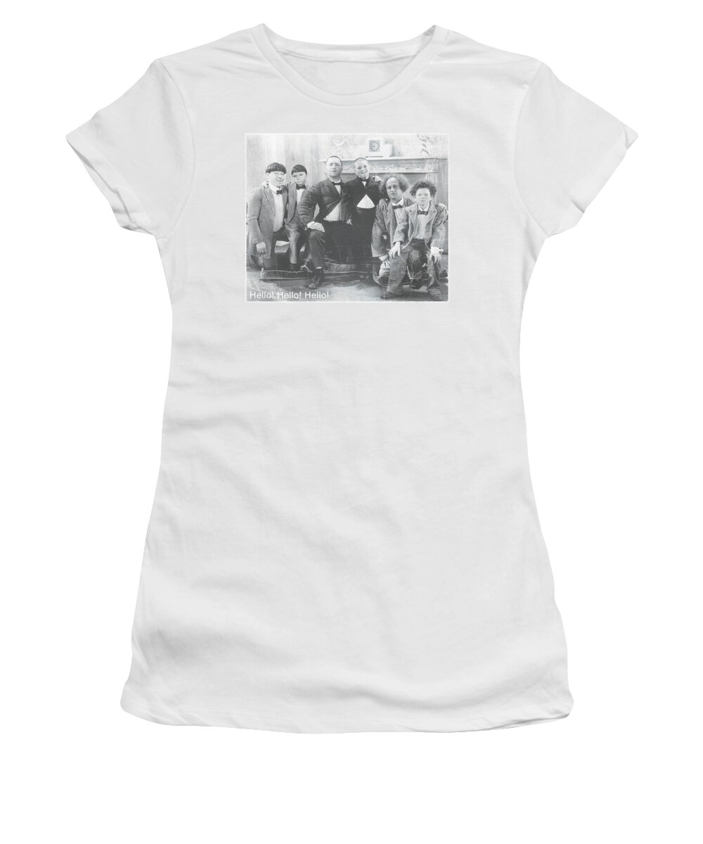 The Three Stooges Women's T-Shirt featuring the digital art Three Stooges - Hello by Brand A