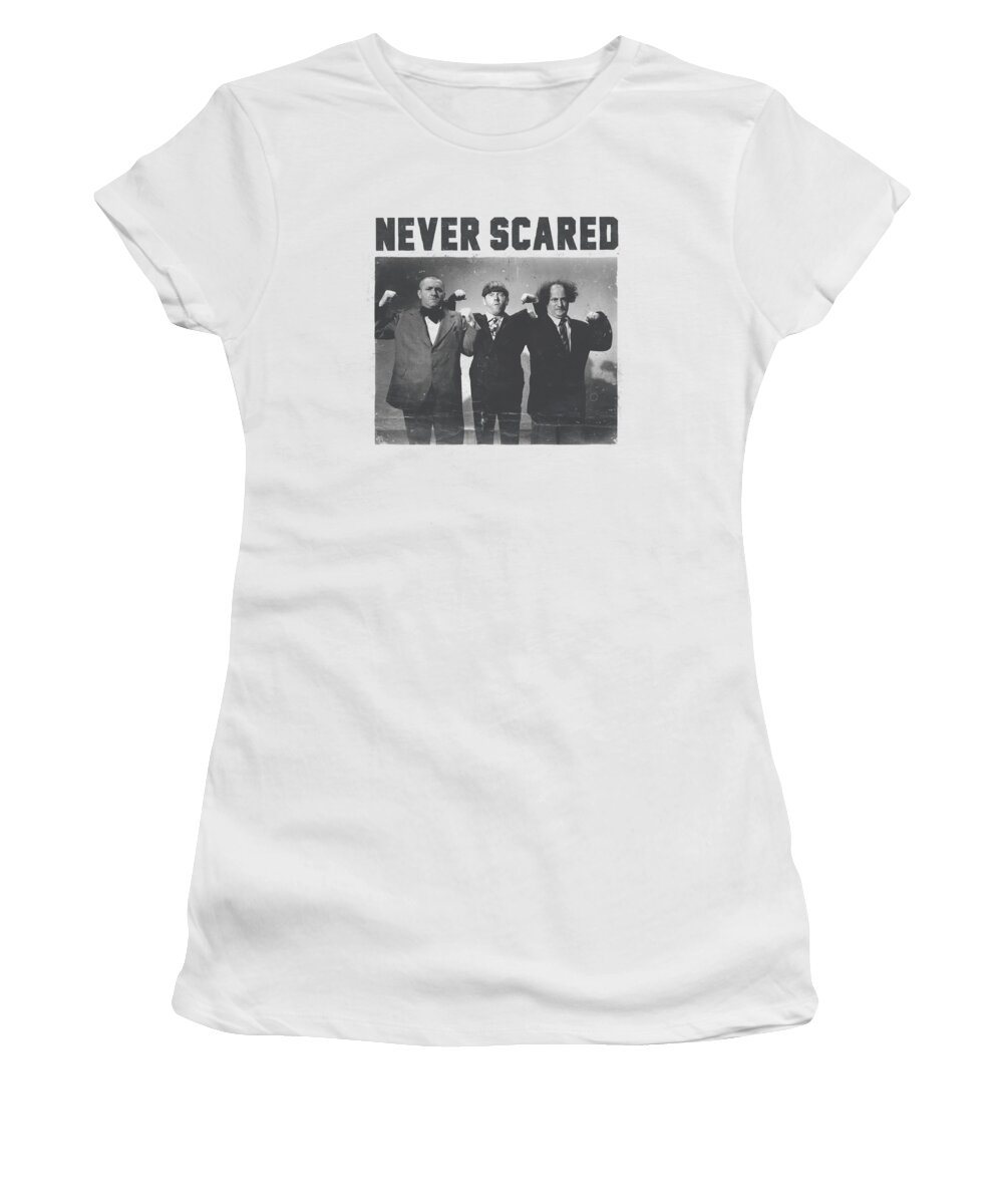 The Three Stooges Women's T-Shirt featuring the digital art Three Stooges - Never Scared by Brand A