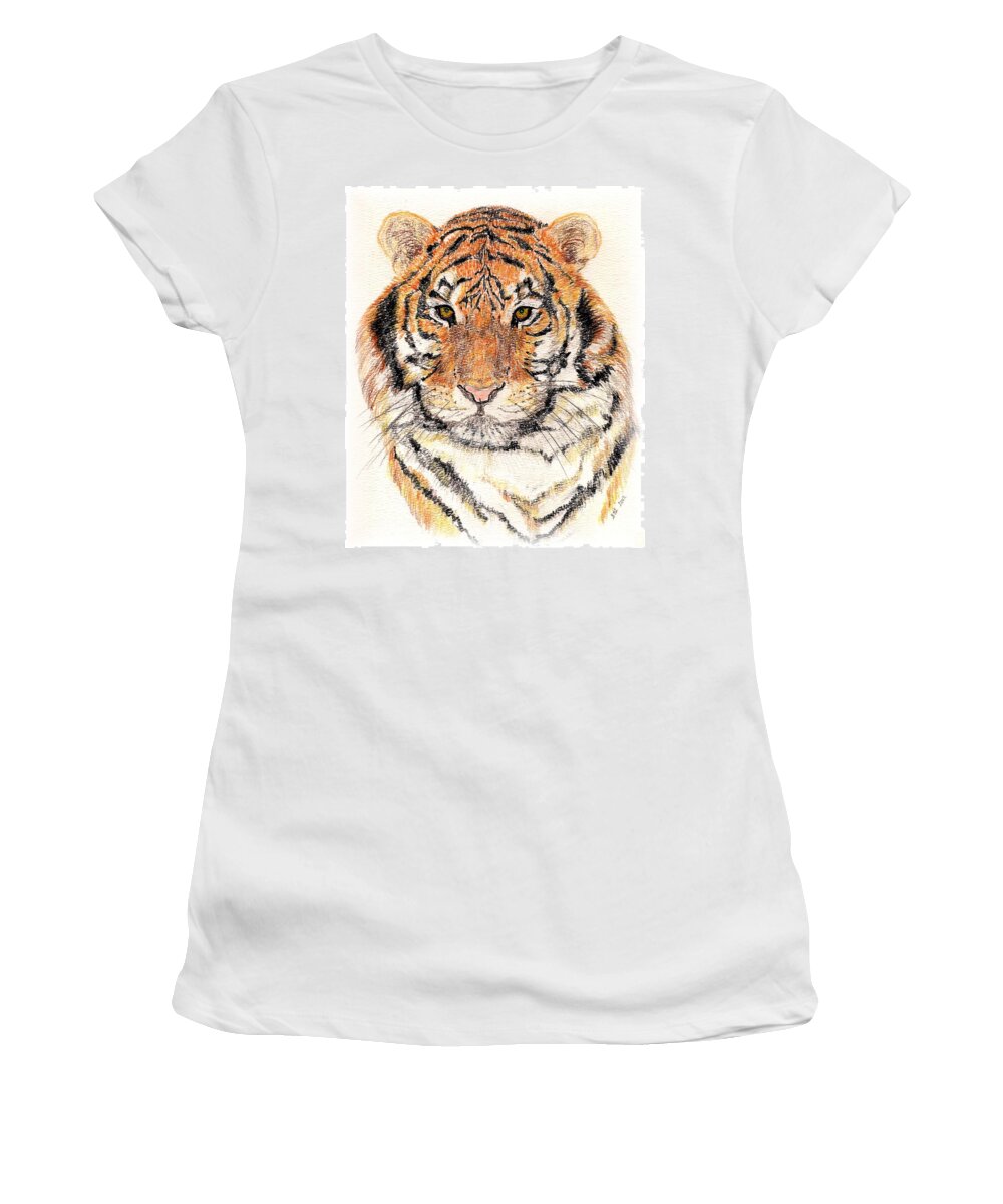 Tiger Women's T-Shirt featuring the drawing Tiger Bright by Stephanie Grant