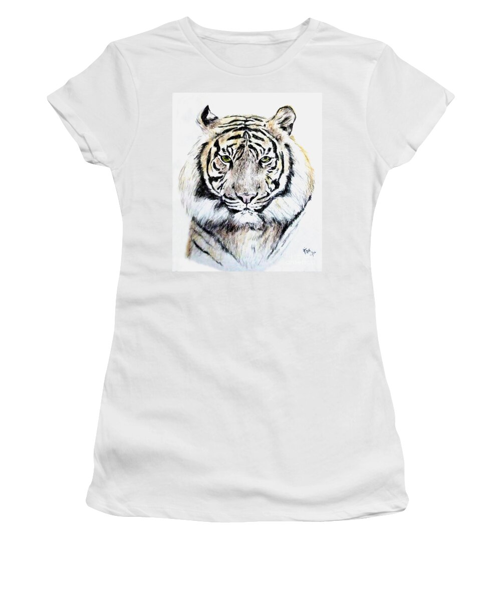 Tiger Women's T-Shirt featuring the drawing Tiger Portrait by Jim Fitzpatrick