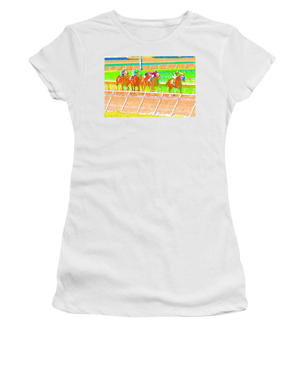 Horse Women's T-Shirt featuring the photograph To the Finish Line by Cynthia Marcopulos