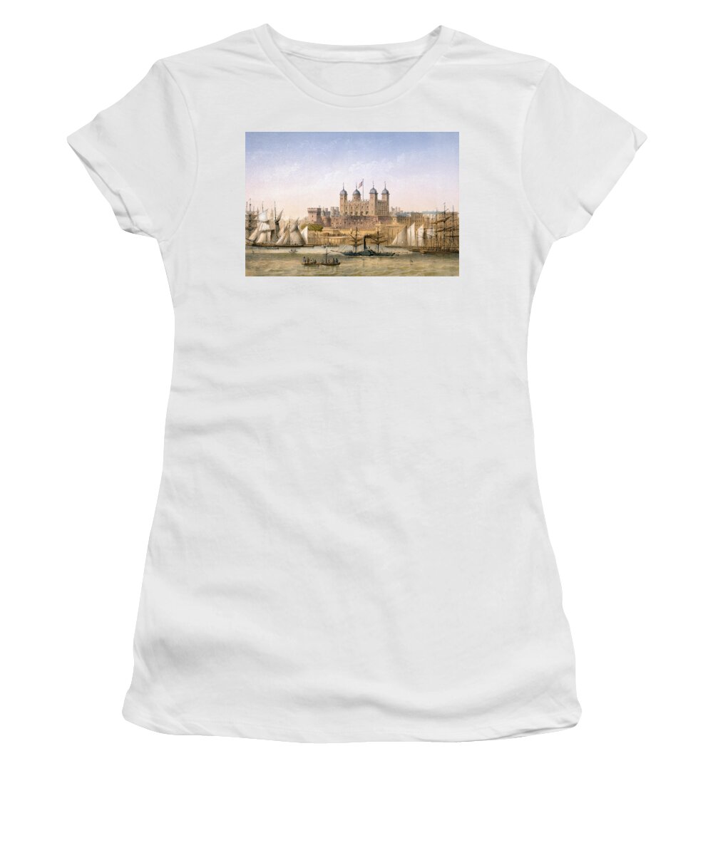 The Tower Of London Women's T-Shirt featuring the painting Tower Of London, 1862 by Achille-Louis Martinet