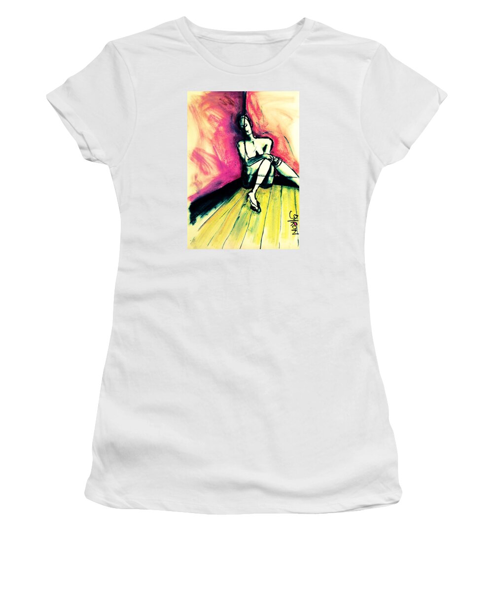 Thoughtful Women's T-Shirt featuring the drawing Transparent by Helen Syron