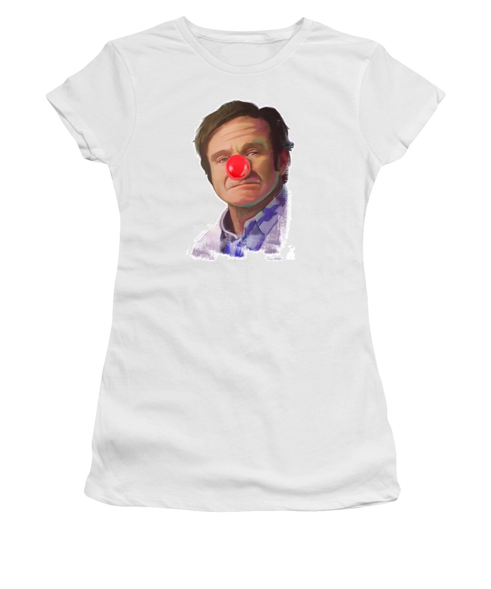 Robin Williams Women's T-Shirt featuring the painting Tribute to Robin Williams by Brett Hardin