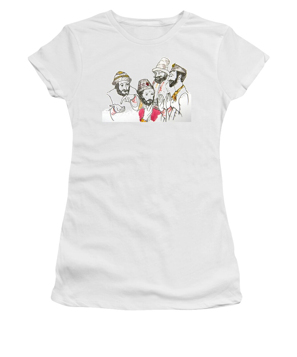 Maiden Wiser Than The Tsar Women's T-Shirt featuring the drawing Tsar and Courtiers by Marwan George Khoury