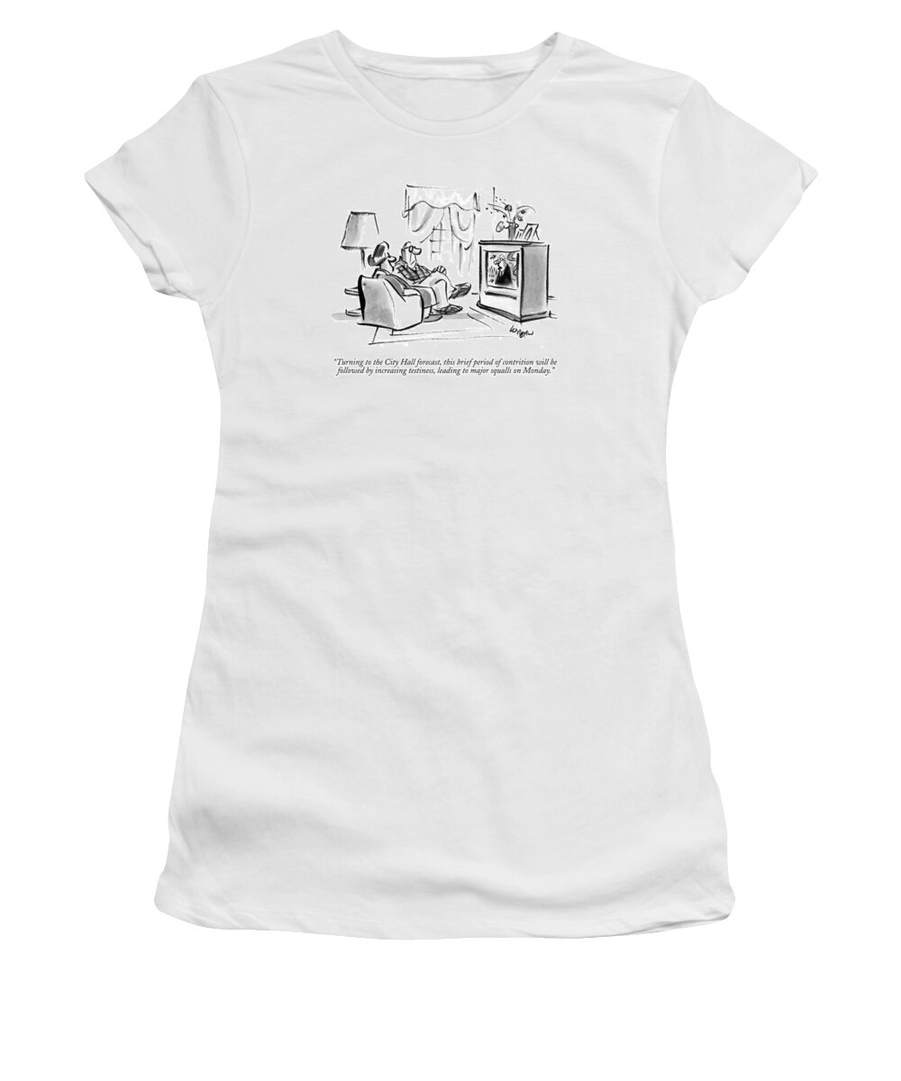 Giuliani Women's T-Shirt featuring the drawing Turning To The City Hall Forecast by Lee Lorenz