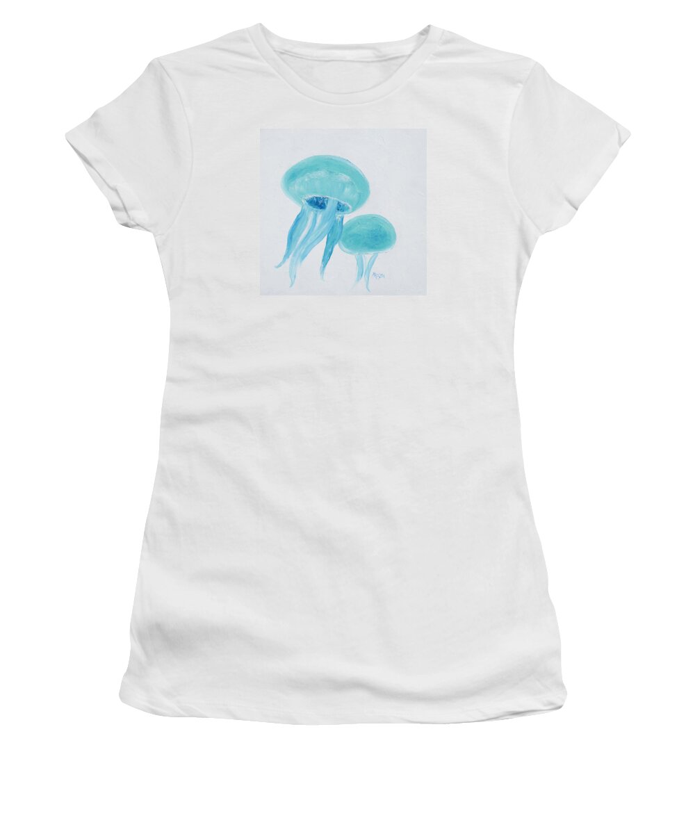 Jellyfish Women's T-Shirt featuring the painting Turquoise Jellyfish by Jan Matson