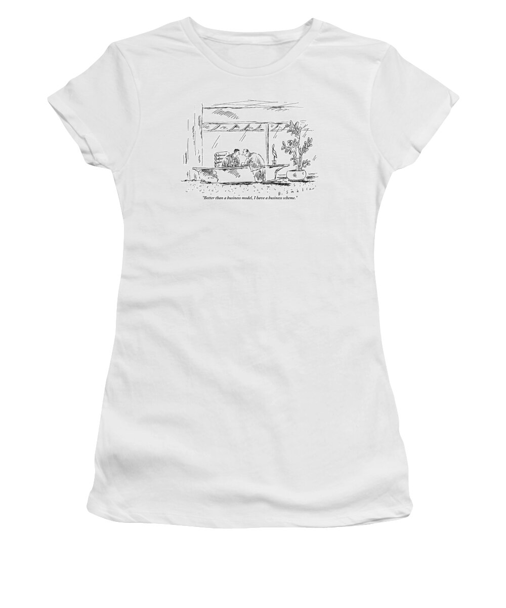 Businessmen Women's T-Shirt featuring the drawing Two Businessmen At A Meeting Discussing Business by Barbara Smaller
