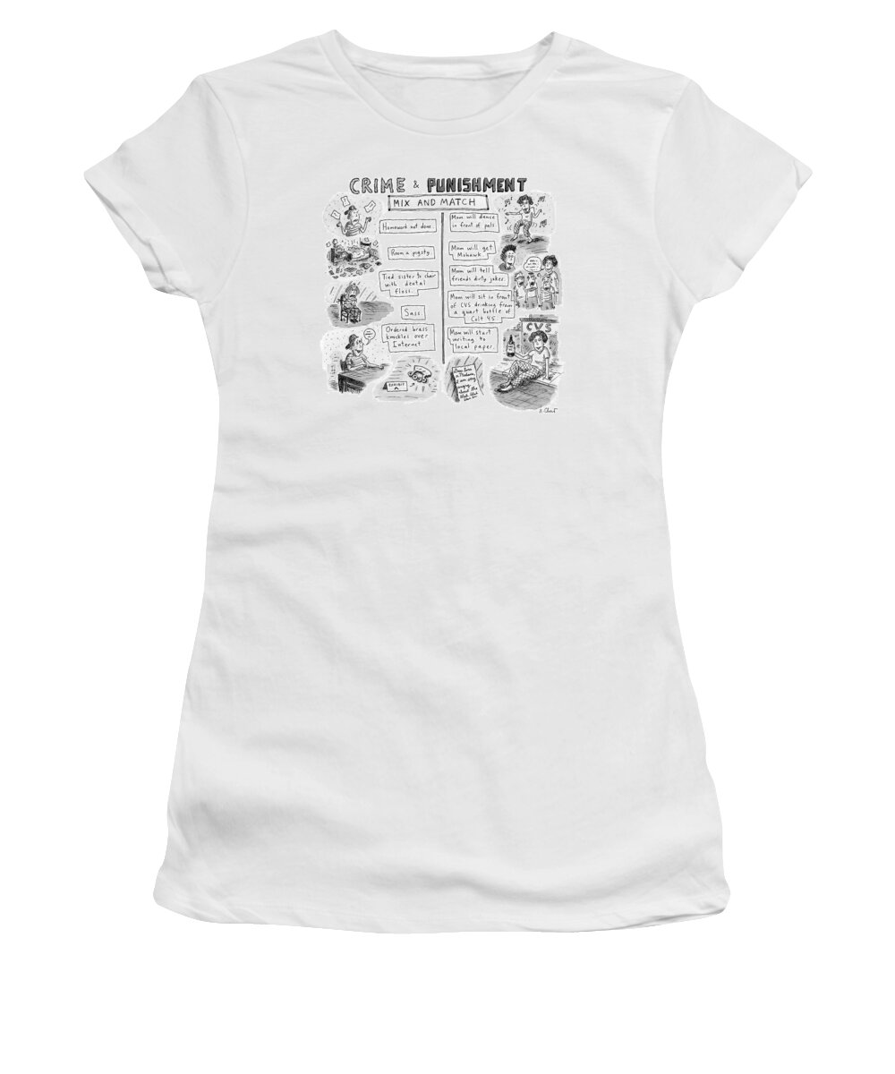 Title: Women's T-Shirt featuring the drawing Two Columns Contain Entries. The Left Column by Roz Chast