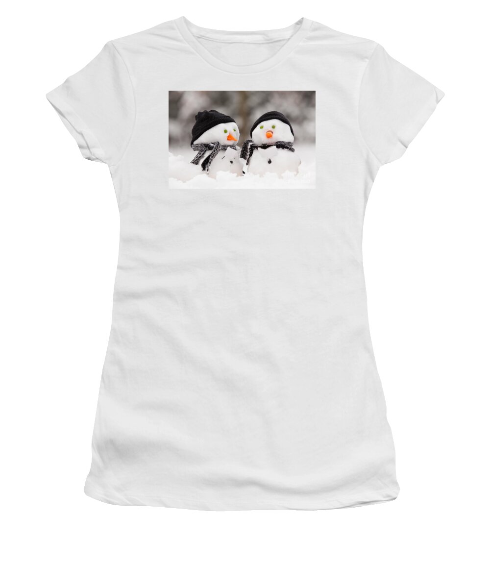 Snowmen Women's T-Shirt featuring the photograph Two little snowmen by Simon Bratt